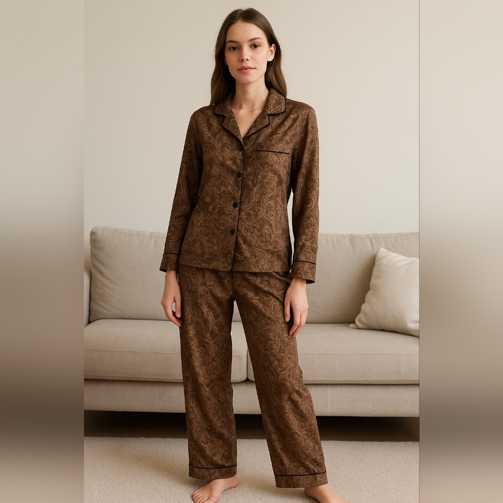 Elegant Brown Paisley Pajama Set